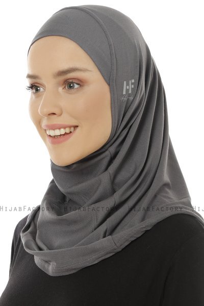 Hanfendy Plain Logo - Mörkgrå One-Piece Hijab