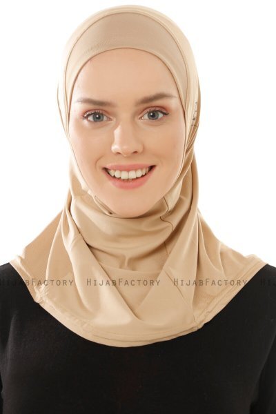 Micro Plain - Beige One-Piece Hijab - Ecardin