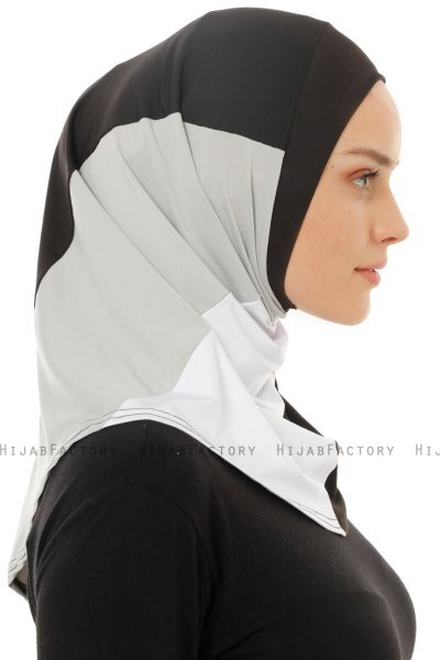 Esin - Svart & Vit & Ljusgrå One-Piece Hijab