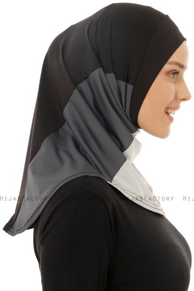 Esin - Svart & Ljusgrå & Antracit One-Piece Hijab