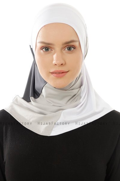 Esin - Vit & Ljusgrå & Antracit One-Piece Hijab