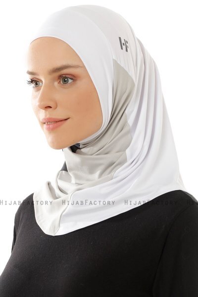 Esin - Vit & Ljusgrå & Antracit One-Piece Hijab