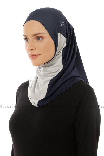 Esin - Marinblå & Ljusgrå & Ljusblå One-Piece Hijab