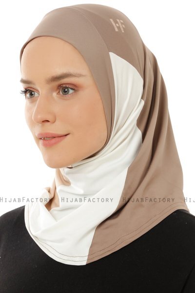 Esin - Mörk Taupe & Creme & Ljus Taupe One-Piece Hijab