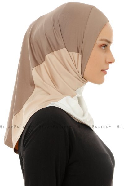 Esin - Mörk Taupe & Creme & Ljus Taupe One-Piece Hijab