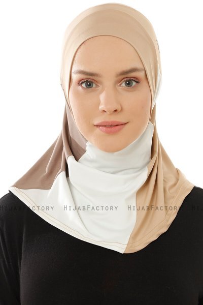 Esin - Beige & Creme & Mörk Taupe One-Piece Hijab