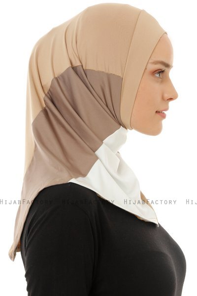 Esin - Beige & Creme & Mörk Taupe One-Piece Hijab