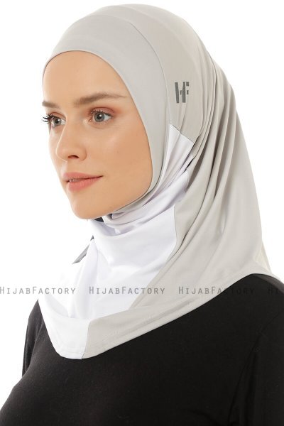Esin - Ljusgrå & Vit & Antracit One-Piece Hijab