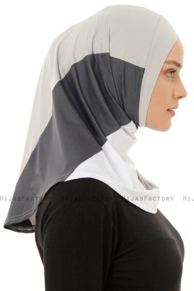 Esin - Ljusgrå & Vit & Antracit One-Piece Hijab