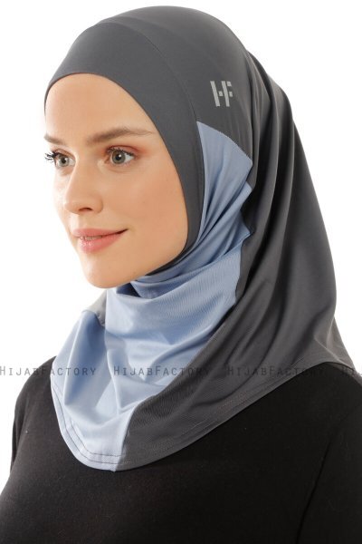 Esin - Antracit & Ljusblå & Ljusgrå One-Piece Hijab