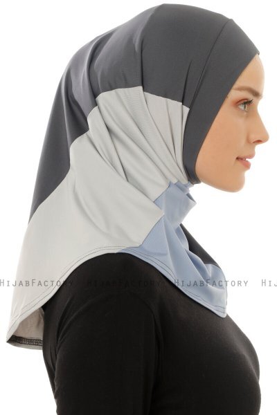 Esin - Antracit & Ljusblå & Ljusgrå One-Piece Hijab