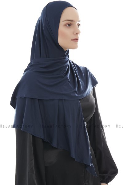Ajda - Marinblå Hijab Med Dragkedja