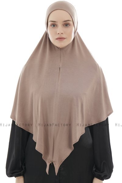 Ajda - Mörk Taupe Hijab Med Dragkedja