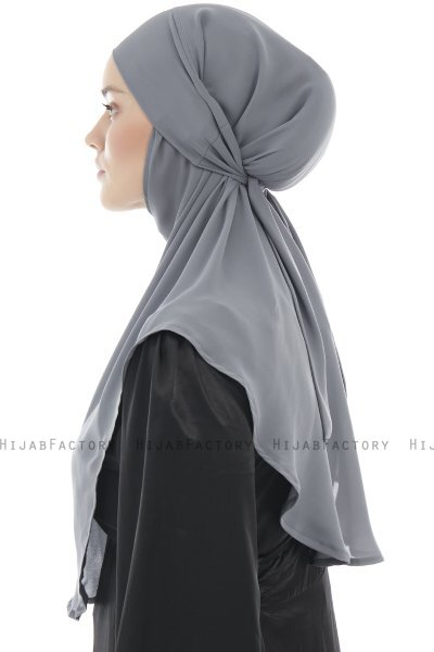 Ebrar - Mörkgrå Crepe Chiffon Al Amira Hijab