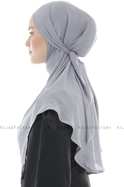 Ebrar - Ljusgrå Crepe Chiffon Al Amira Hijab