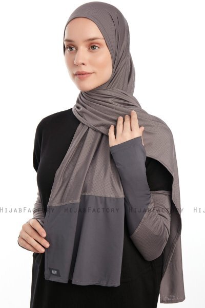 Azize - Mörkgrå Pro Scarf Sport Hijab Set
