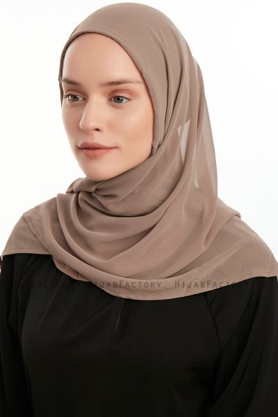Eylem - Mörk Taupe One Piece Chiffon Hijab