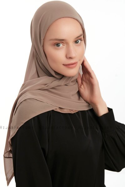Eylem - Mörk Taupe One Piece Chiffon Hijab