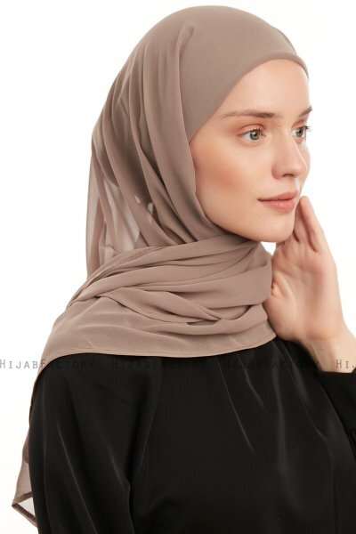 Sahar - Mörk Taupe One Piece Chiffon Hijab