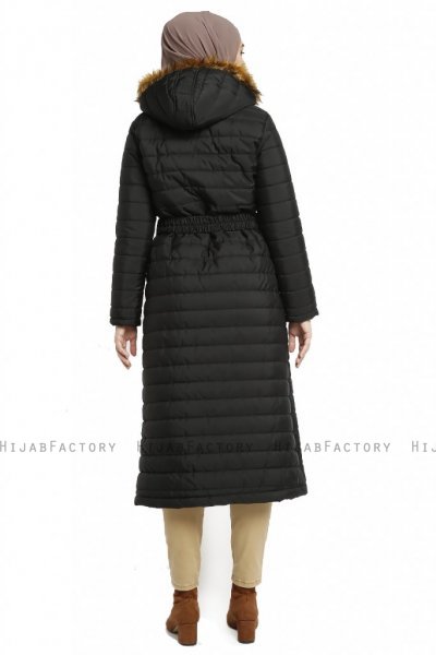 Yeliz - Svart Lång Jacka Med Luva