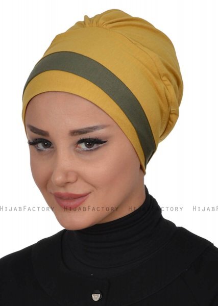Elsa - Senapsgul & Khaki Bomull Turban