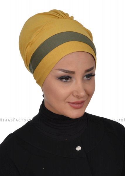 Elsa - Senapsgul & Khaki Bomull Turban
