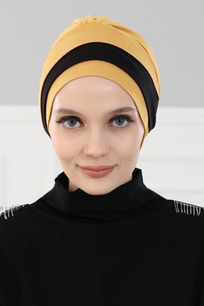 Elsa - Senapsgul & Svart Bomull Turban