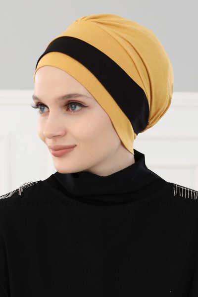 Elsa - Senapsgul & Svart Bomull Turban