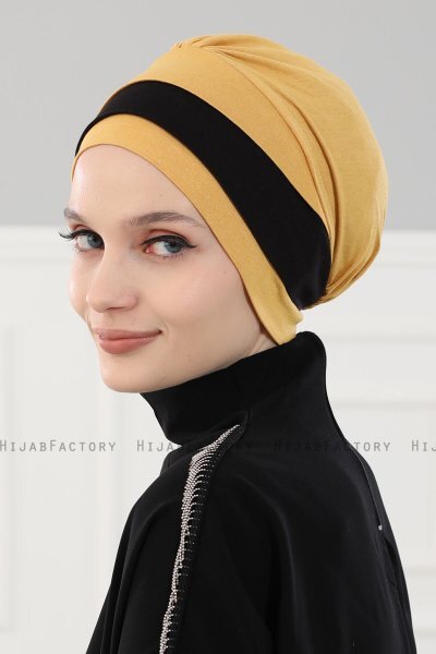 Elsa - Senapsgul & Svart Bomull Turban