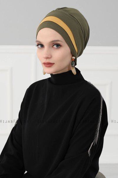 Elsa - Khaki & Senapsgul Bomull Turban