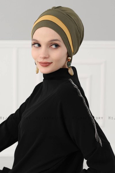 Elsa - Khaki & Senapsgul Bomull Turban