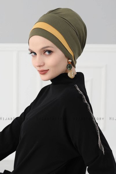 Elsa - Khaki & Senapsgul Bomull Turban
