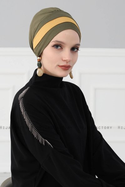 Elsa - Khaki & Senapsgul Bomull Turban