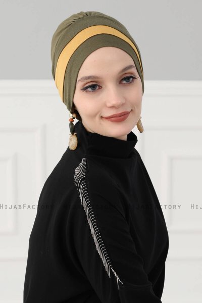 Elsa - Khaki & Senapsgul Bomull Turban