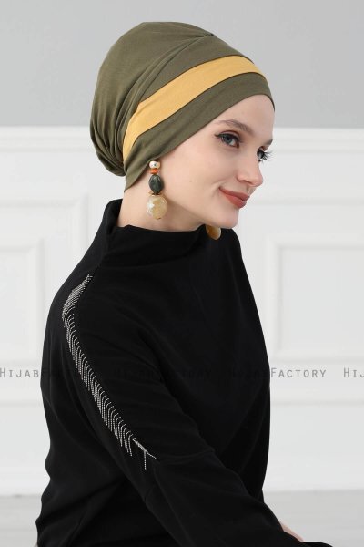 Elsa - Khaki & Senapsgul Bomull Turban