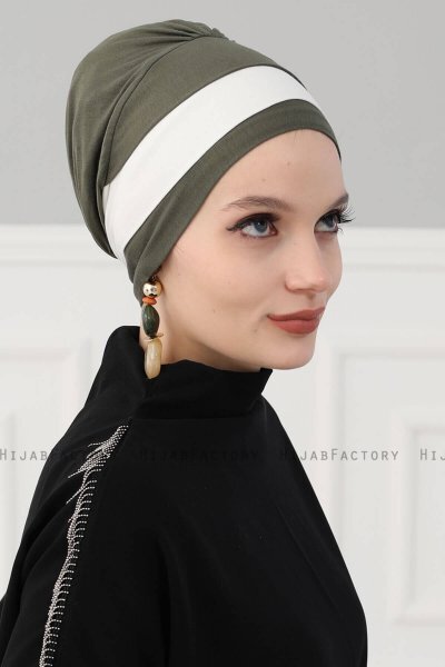 Elsa - Khaki & Creme Bomull Turban