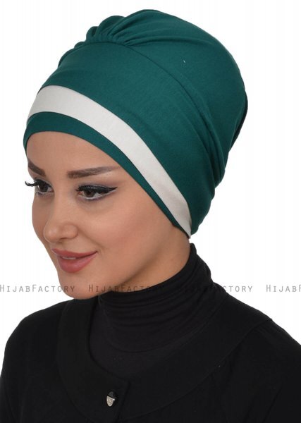 Elsa - Mörkgrön & Creme Bomull Turban