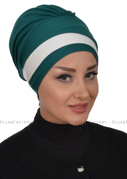 Elsa - Mörkgrön & Creme Bomull Turban