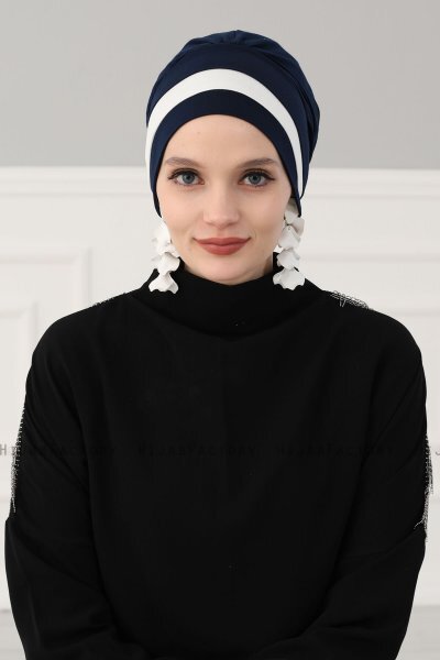 Elsa - Marinblå & Creme Bomull Turban