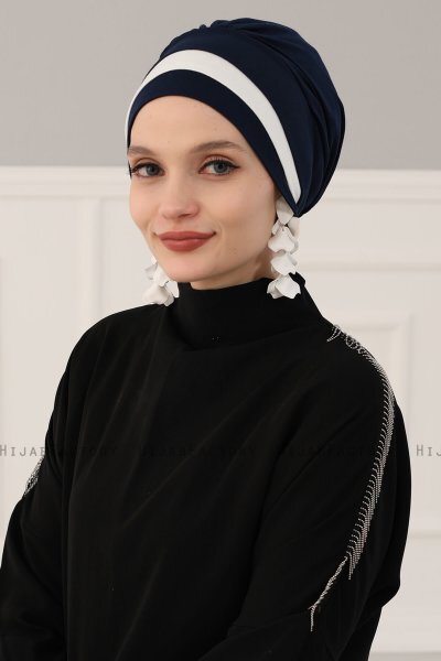 Elsa - Marinblå & Creme Bomull Turban