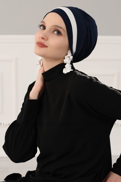 Elsa - Marinblå & Creme Bomull Turban