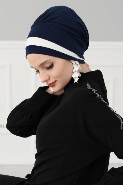 Elsa - Marinblå & Creme Bomull Turban