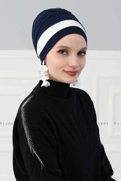 Elsa - Marinblå & Creme Bomull Turban