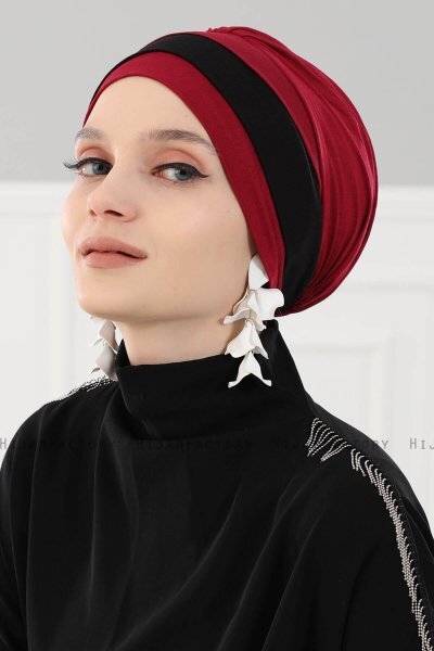 Elsa - Bordeaux & Svart Bomull Turban
