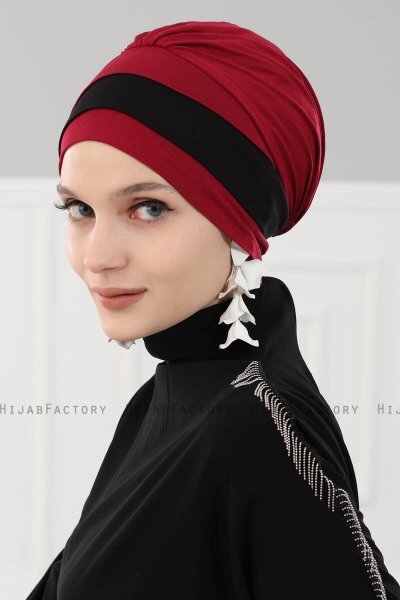 Elsa - Bordeaux & Svart Bomull Turban