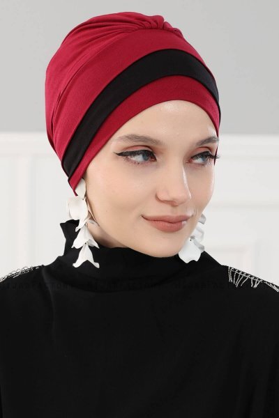 Elsa - Bordeaux & Svart Bomull Turban