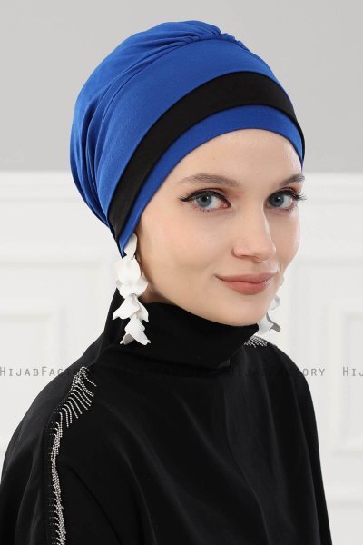 Elsa - Blå & Svart Bomull Turban
