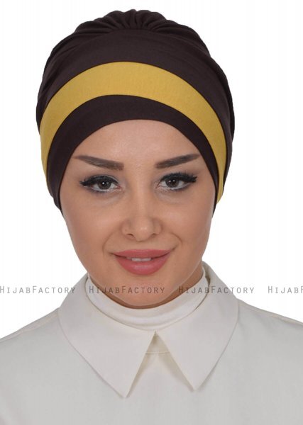 Elsa - Brun & Senapsgul Bomull Turban