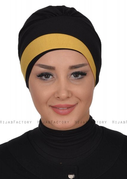Elsa - Svart & Senapsgul Bomull Turban