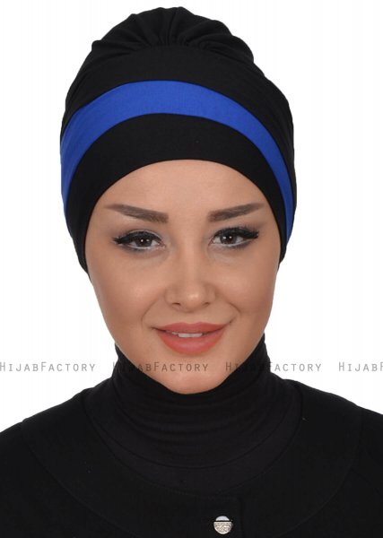 Elsa - Svart & Blå Bomull Turban